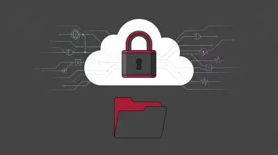 Illustration of a padlock on a cloud above a folder, with circuit lines